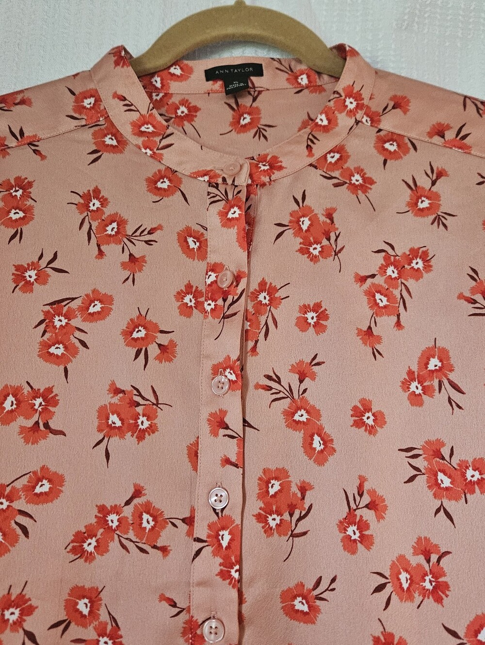 ANN TAYLOR LOFT cap sleeve blouse L Coral Orange Floral Print Size XL - Picture 3 of 7